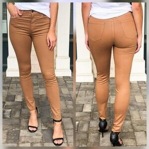 Joe's Jeans Charlie High Rise Skinny Ankle Pant Maple Tan Brown Coated Jeans